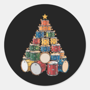 Christmas Tree Drummer Music Holiday Drum Band Classic Round Sticker