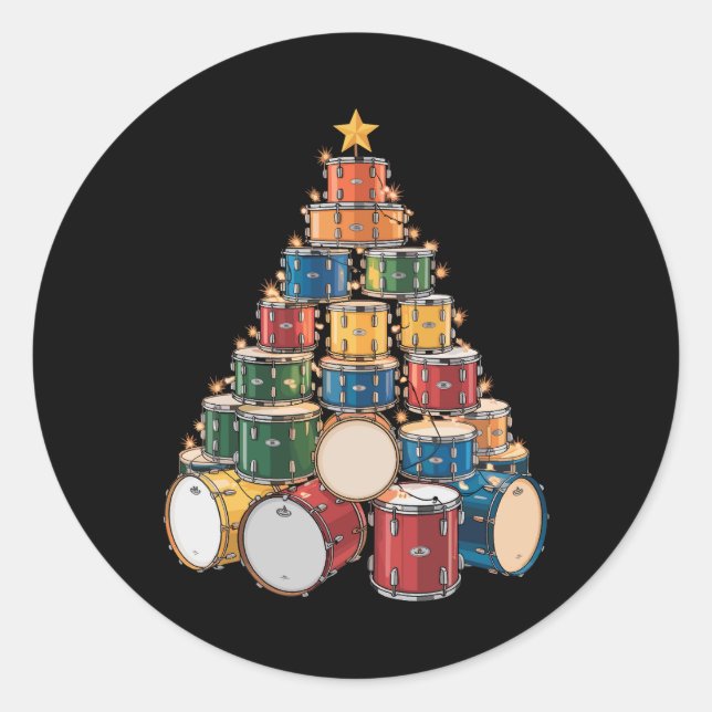 Christmas Tree Drummer Music Holiday Drum Band Classic Round Sticker (Front)