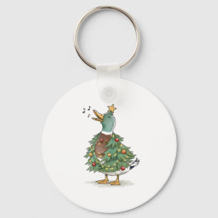 Christmas Tree Duck Singing for Funny Holiday Love Key Ring