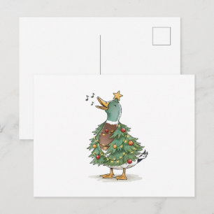 Christmas Tree Duck Singing for Funny Holiday Love Postcard