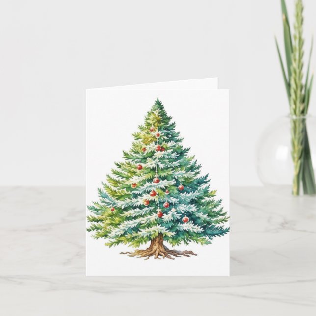 Christmas Tree E - Watercolors & Pen Card (Front)
