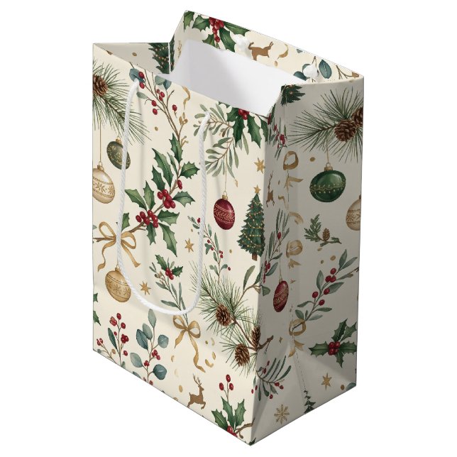 Christmas Tree Elegant Cream Universal Pattern Medium Gift Bag (Front Angled)