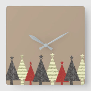Christmas Tree Elegant Stylish Pattern Minimal Square Wall Clock