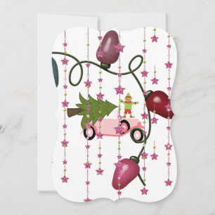 Christmas Tree Elf Pink Car Flat Greeting Card