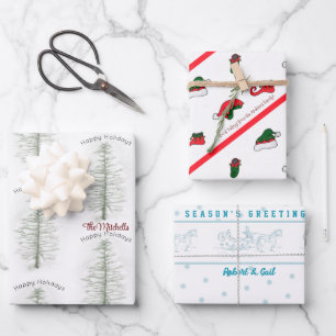 Christmas Tree Elf Sleigh Horse Holiday Custom Wrapping Paper Sheet