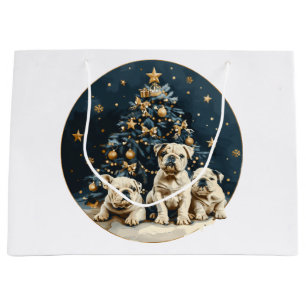 Christmas Tree English Bulldog Puppies Large Gift Bag