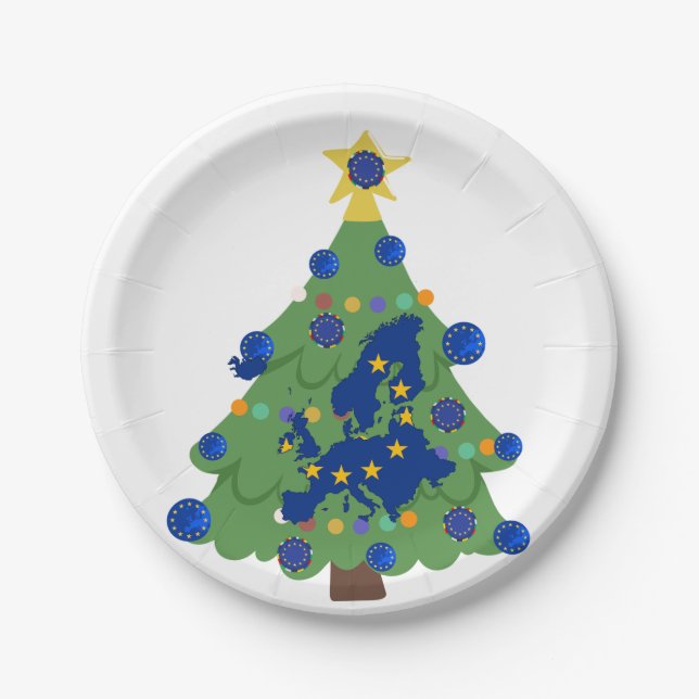 Christmas Tree - European Union Flag | EU Euro - b Paper Plate (Front)