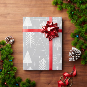 Christmas Tree - Evergreen Tree - Pine Tree Grey Wrapping Paper