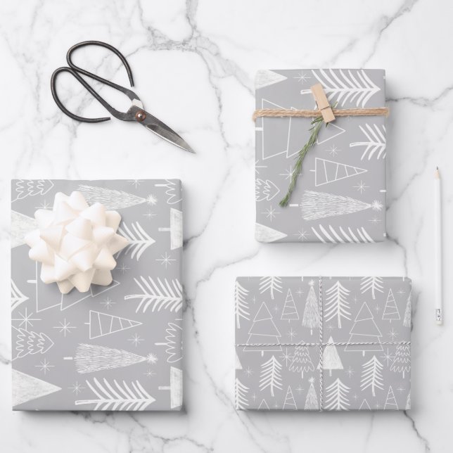 Christmas Tree - Evergreen Tree - Pine Tree Grey Wrapping Paper Sheet (Front)