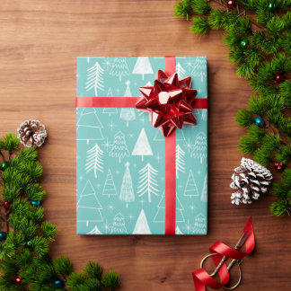 Christmas Tree-Evergreen Tree-Pine Tree Light Blue Wrapping Paper