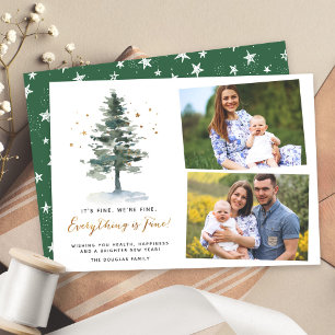 Christmas Tree Everything is Fine Script Photo Holiday Card