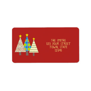 Christmas Tree Family Colourful Geometric Pattern Label