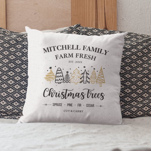 Christmas Tree Family Farm Rustic Holiday Decor Cushion (Creator Uploaded)