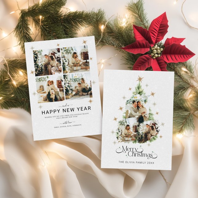 Christmas Tree Family Photo Collage Holiday Card, (Christmas Tree Family Photo Collage Holiday Card,)