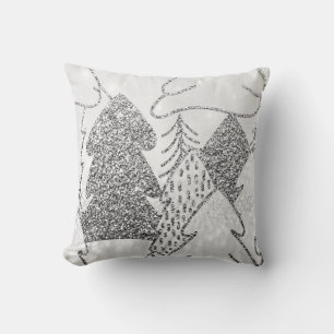 Christmas Tree Fancy Glitter Silver Grey Winter1 Cushion