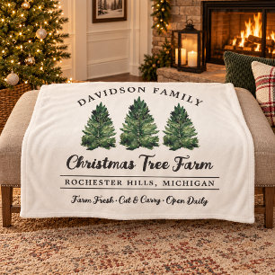 Christmas Tree Farm Family Name Custom Fleece Blanket