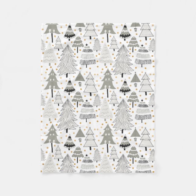 Christmas Tree Farm, gold dot accents Fleece Blanket (Front)