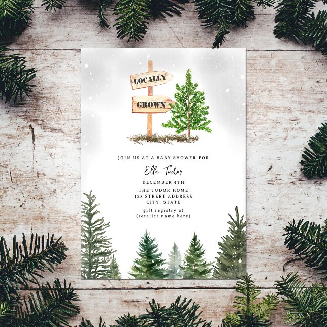 Christmas Tree Farm Locally Grown Snow Baby Shower Invitation (Creator Uploaded)