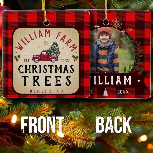 Christmas Tree Farm Pine Trees farmhouse style Ceramic Ornament (Creator Uploaded)