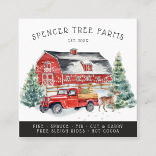 Christmas Tree Farm Vintage Red Farmhouse Truck Square Business Card
