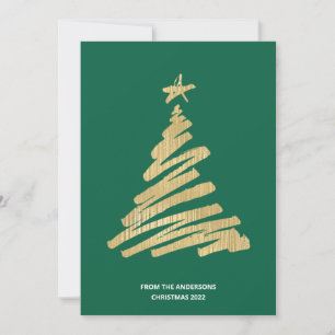 Christmas Tree Faux Gold Foil and Green Holiday Card