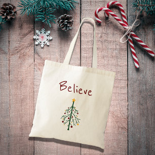 Christmas Tree Festive Believe Santa Tote Bag