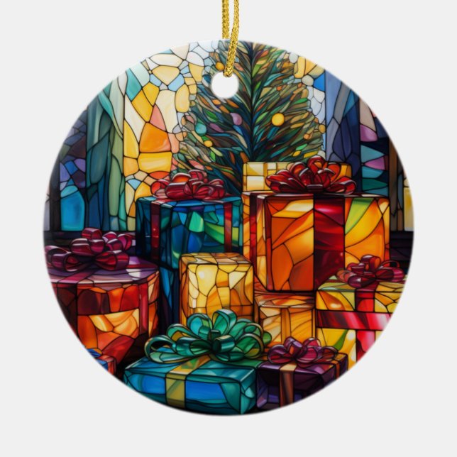 Christmas Tree Festive Gifts Stained Glass Ceramic Tree Decoration (Front)