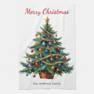 Christmas Tree Festive Winter Holiday Personalised Tea Towel
