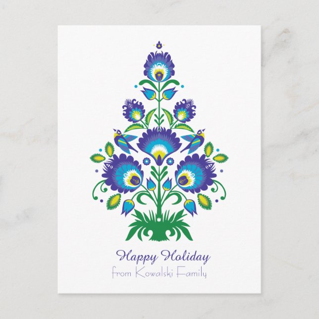 🎄Christmas tree - folklore [blue and green ]  Holiday Postcard (Front)