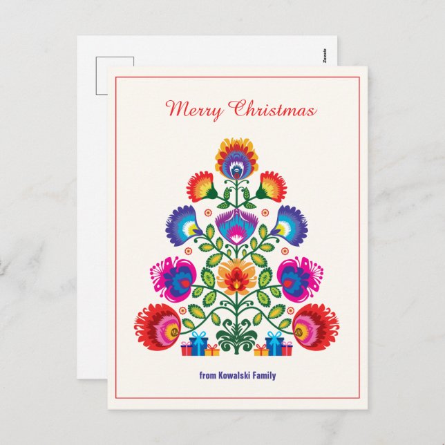 🎄Christmas tree - folklore style Holiday Postcard (Front/Back)