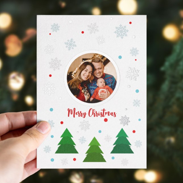 Christmas tree forest and snowflakes custom (Custom Christmas tree forest and snowflakes foil card with your photo)