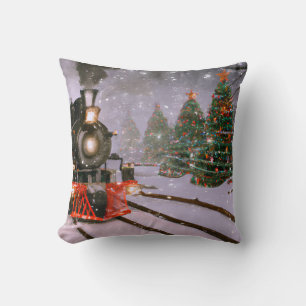 Christmas tree forest train  cushion