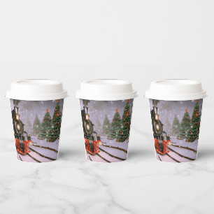 Christmas tree forest train paper cups
