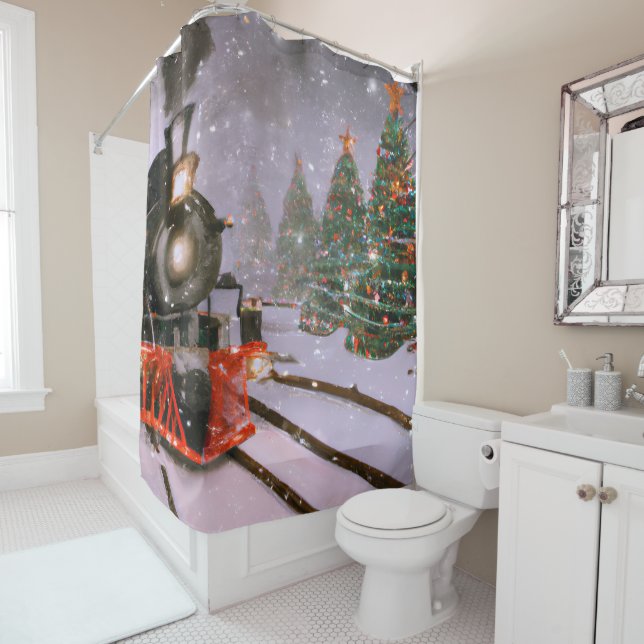 Christmas tree forest train   shower curtain (In Situ)