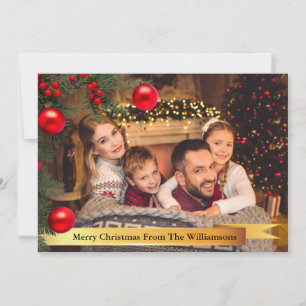 Christmas Tree Frame Gold Ribbon Christmas Holiday Card