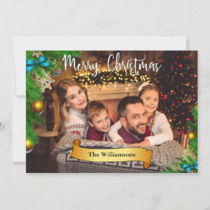 Christmas Tree Frame White Merry Christmas Photo Holiday Card