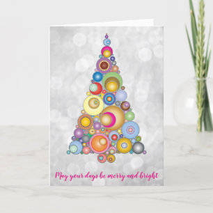 Christmas Tree Funky Retro Bright Colourful Festiv Holiday Card