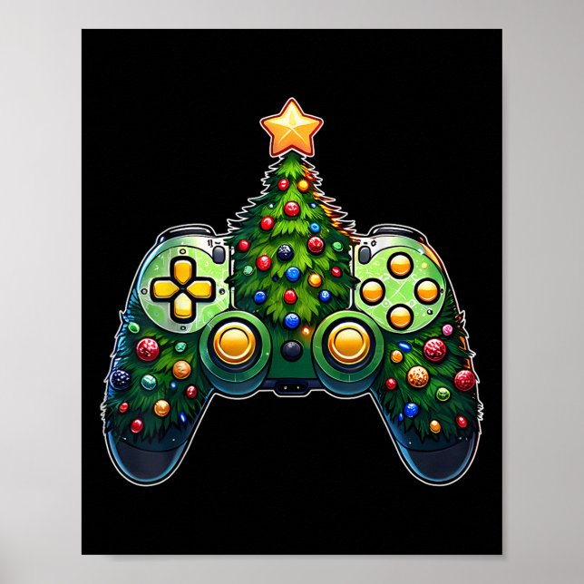 Christmas Tree Gaming Shirts Video Game Controller Poster (Front)