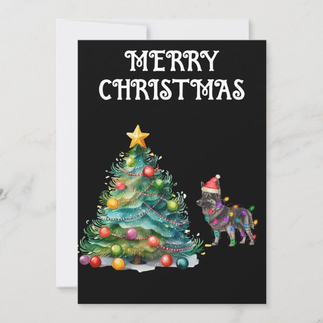 CHRISTMAS TREE & GERMAN SHEPERD WRAPPED IN LIGHTS INVITATION (Front)