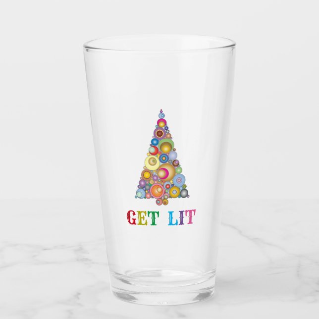 Christmas Tree Get Lit Colourful Cute Funny Glass (Front)