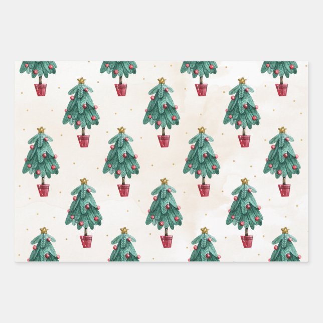 Christmas Tree Gift, Men Women & Kids, Xmas Gift Wrapping Paper Sheet (Front)