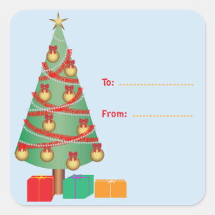 Christmas Tree Gift Tag Square Sticker