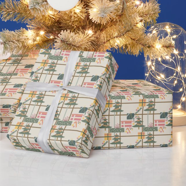 Christmas tree, gifts and stripes wrapping paper (Holidays)