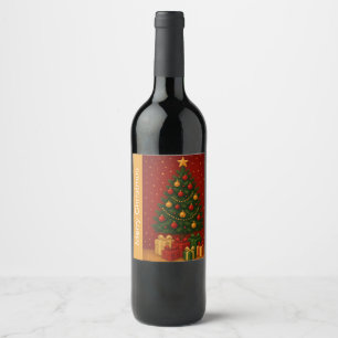 🎄 Christmas Tree & Gifts – Classic Holiday Wine Label