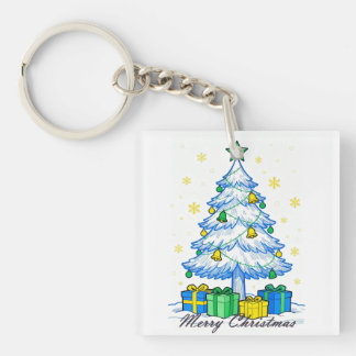 Christmas Tree & Gifts Merry Christmas Acrylic Key Ring