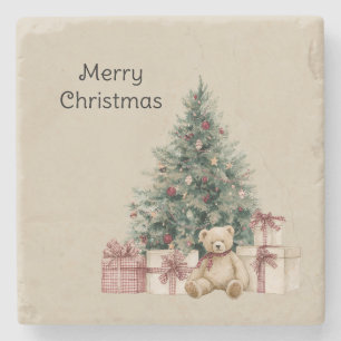 Christmas Tree Gifts Teddy Bear Stone Coaster