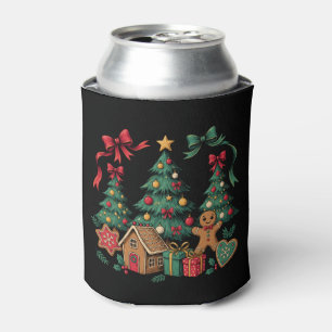 Christmas Tree Gingerbread House Cookies Xmas Bow Can Cooler