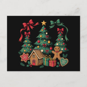Christmas Tree Gingerbread House Cookies Xmas Bow Holiday Postcard