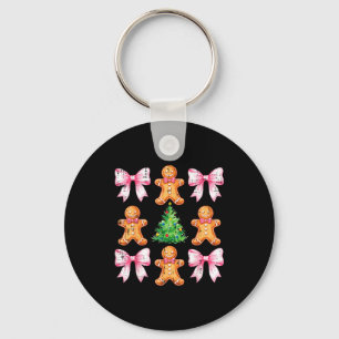 Christmas Tree Gingerbread Man Bow Pattern Xmas Gi Key Ring