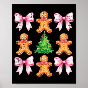 Christmas Tree Gingerbread Man Bow Pattern Xmas Gi Poster